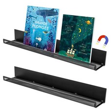 화이트보드 교실용 금속 자석 책꽂이 2팩 17인치 플로팅 북 디스플레이 선반 헤비 듀티 냉장고 정리함 방 사무실 교사 보관함, Black-2 Set With No Marker Hol