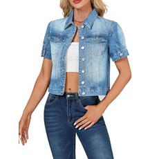 LifeShePUFF 퍼프여성용반소매데님재킷여름크롭청재킷논스트레치크롭코트 라이트블루 스몰132719