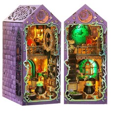 성인용 북 누크 키트 - 매직 위저드 하우스 DIY 3D 퍼즐 | Booknooks 책장 장식 LED가 있는 성인을 위한 독특한 선물 (퍼플), 성인용 북 누크 키트 - 매직 위저드 하우스 DIY 3