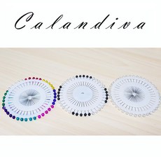 [Calandiva] 편리한 원단고정 자수 용 원형 시침핀 (약 40개 1세트), 화이트, 1개