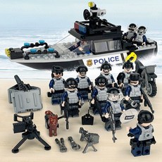 중국건축 경찰 보트/호버크래프트 조립블록(8살 소년 퍼즐), 해양 순찰정 패키지A 가방