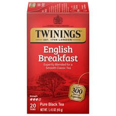 트와이닝스 오브 런던 잉글리시 브렉퍼스트 홍차 20개 Twinings English Breakfast Black Tea Individually Wrapped Bags 20 Co, 1개