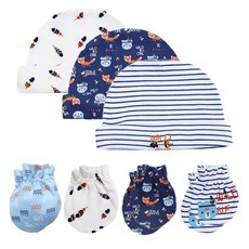 寶寶手套帽子組W2 純棉嬰兒防抓手套帽子組 新生兒手套胎帽4雙帽子3頂