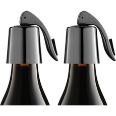 Pafusen 와인 스토퍼 2개 세트 실리콘 씰이 있는 스테인리스 스틸 와인 병 스토퍼 재사용 가능한 와인 신선도 유지 와인 세이버 와인 병 실러 스토퍼 와인 액세서리, 2팩-블랙