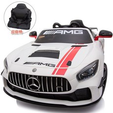 賓士兒童電動車四輪汽車遙控玩具可坐人小孩童車 可坐人兒童電動汽車 兒童電動車 兒童汽車 小朋友電動玩具車, 白色+電子轉向+皮座+拉桿, 1個