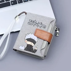 블랙 그레이 Jujutsu Kaisen 캔버스 애니메이션 지갑 학생 소년 Bifold RFID 차단 금속 미니 짧은 클립, 03 3
