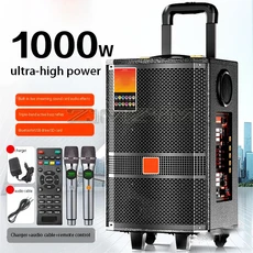 1000W 휴대용 스피커 무선 블루투스 야외 고출력 카라오케 고음량 서브우퍼 가정용 220V, 01 with 2 microphones