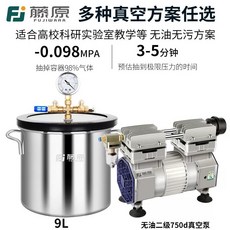 스테인리스 진공 탈포 챔버 업소용 기포제거 탱크 펌프 9리터 탈포, 2단 750d 진공펌프 필터 포함 스테인리스 진공통 9