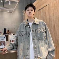 COSYEVNO 데님 코트 남 봄 가을 데미지 재킷 캐주얼 재킷