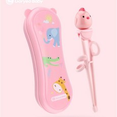 兒童學習筷 兒童訓練筷 寶寶學習筷餐具套裝 兒童餐具 兒童練習筷 兒童外出餐具 隨身餐具, 1個, 粉色學習筷+收納盒, 粉色