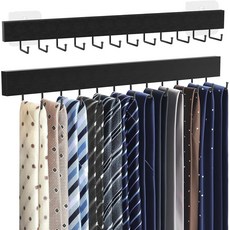 홈브로스 타이 랙 벽걸이 24개의 금속 후크가 있는 나무 옷장 행거 대용량 블랙 2개, Black-Adhesive&Dri