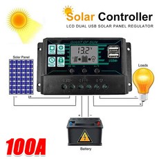 태양광충전 5V LCD 12V PWM 레귤레이터 컨트롤러 100A 듀얼 태양광 24V 패널 디스플레이 출력 충전 USB 배터리, [01] 100A, 1개