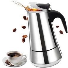 Vaolvpant 2컵 스테인리스 스틸 모카 포트 스토브탑 에스프레소 메이커 이탈리아 커피 머신 100ml 93.6g(3.3온스) 가스 인덕션 그레카 퍼컬레이터 배에 적합, Vaolvpant 2컵 스테인리스 스틸 모카 포트 스토