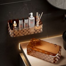 DFMEI 吸盤置物架浴室洗漱用品整理收納架免打孔壁掛式棋盤格瀝水置物架, 1個, 如圖