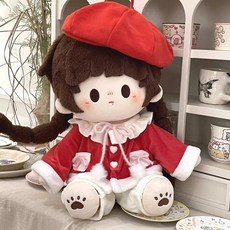 40cm 앉아 있는 면인형 옷 35cm 스팟 하늘색 귀여운 인형옷세트, 40cm 인형 옷, 레드 쉬폰 3팩 (모자 상의 바지)