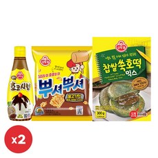 두바이 쫀득 쑥호떡 SET(오뚜기 찹쌀쑥호떡믹스 300g 2개+뿌셔뿌셔 불고기맛 90g 2개+달콤한 쵸코시럽 220g 2개), 1세트, 1.22kg