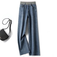 여성용 하이웨스트 허리밴딩 데님바지 와이드핏 데님 통바지 일자핏 청바지 뉴타임즈