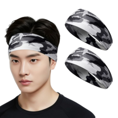 짐스터즈 스포츠 쿨 기능성 와이드 헤어밴드, 1세트, 블랙카모+블랙카모