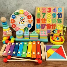 新品 益智力嬰兒童玩具1-2-3歲男女孩一週歲寶寶八音敲琴音樂啓蒙早教 副廠商品, 1個, 琴+珠+蟲+鍾+塔+數板+長柱+巧板