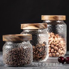 相思木錘紋玻璃密封罐 復古儲物罐, 1個