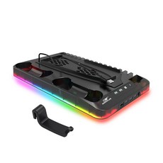 QTR PS5散熱風扇底座 Slim充電底座 風扇散熱 炫彩RGB 直立型 雙手把充電, 1個, B款-PS5/SLIM專用-透黑有卡架