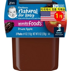 Gerber 유아용 2단계 이유식 오가닉 천연 곡물 과일 퓨레 2개입 226g 1개, 자두 & 사과
