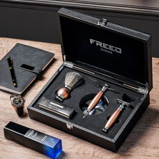 FREED 兩週年特仕款 雙刃式刮鬍刀豪華禮盒四件組 玫瑰金 刻字 男士刮鬍刀 生日禮物, 1個, 不需刻字