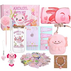 ECLATIS Guiqulai Axolotl 여아용 특별한 선물 귀여운 플러시 장난감 플란넬 담요 유리 텀블러 지갑 봉제 인형 목걸이 스티커 등 어린이 생일을 위한, ECLATIS Guiqulai Axolotl 여아용 특
