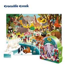 美國Crocodile Creek 博物館造型盒學習拼圖-多款任選，兒童地板拼圖，培養專注力與手眼協調, 1個, 動物園