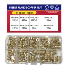 핫멜트 플랜지 스레드 널링 T형 구리 황동 인서트 너트 3D 인쇄 사출 매립 몰딩 M2, M4-M8(105PCS), 1개