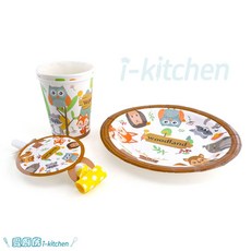 派對用品 森林動物三件套組 (6入) 紙盤紙杯派對哨 免洗餐具 兒童派對慶生一次性紙盤, 1個, 6