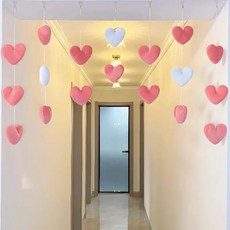 AMAZING 귀여운 하트 가람막 문발 현관 실커튼 문 인테리어 장식품, 핑크+화이트