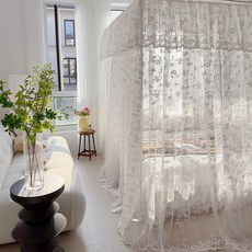 法式蕾絲蚊帳家用落地式宮廷三開門公主風臥室架子牀防蚊牀幔支架, 88599-公主白【單帳紗無支架】