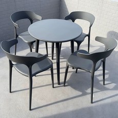 포리움 야장테이블 야외가구 야장테이블세트 야장, 1개, 진회색 의자 4개 + 60cm 원뿔 다리