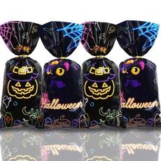 Boerni 할로윈 셀로판 캔디 백 블랙 호박 선물 가방 50개 트위스트 타이 포함 간식 쿠키 포장 파티 장식용 123129 8493646418, Boerni 할로윈 셀로판 캔디 백, 블랙 호박 선물
