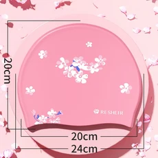 매화꽃 무늬 실리콘 수영모 여성용 방수 대형 부드러운 소재 긴 머리 보호 탄력 디자인, 02 pk