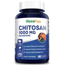 NusaPure Chitosan 1000mg Healthy Cholesterol Levels 누사퓨어 키토산 1000mg 글루텐프리 논 GMO 빠른흡수 150정, 1개
