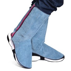 焊工牛皮護腿 電焊防燙護腳腳蓋 耐高溫耐磨防火花飛濺焊接防護, 中長款32CM（粘貼款）顏色隨機, 1個