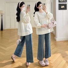 임산부 셔츠 봄 가을 임부 긴팔 상의 빅사이즈 루즈핏 라운드넥 긴팔 블라우스 캐주얼 임부복 데일리 JS