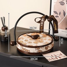 輕奢陶瓷乾果盤 帶蓋手提分格零食盤, U型提手水果盤 - 金絲刺繡配蓋蓋 - 棕色單層, 1個