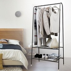 행거 드레스룸 철제 높은 인테리어 스탠드 옷걸이 헹거 2단 DIY, 블랙