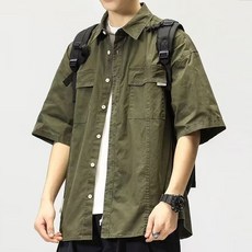 남성 여름 반팔 링클프리 오버핏 무지 남방 오버핏