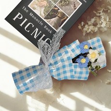 체크 데이지 꽃다발 핸드메이드 시들지 않는 꽃 졸업식 입학식 학예회 기념일 감성 인테리어 선물, 50개, blue