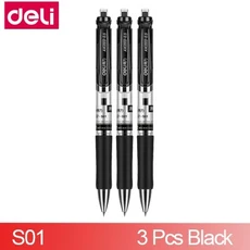 3개/묶음 델리 S01 프레스 젤 펜 0.5mm 스프링 헤드 롤러 볼 잉크 s206 색 옵션, 01 S01BLACK(3pcs)