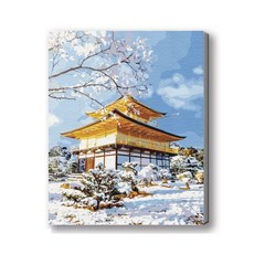 MANTO 台灣製造 DIY數字油畫 日本花海歐洲風景 初學者專用, 雪金閣, 1套