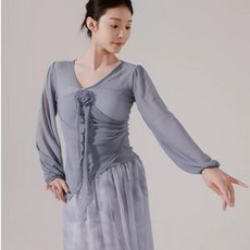 古典舞衣 現代舞衣 飄逸長袖古韻紗衣, 霧霾紫,XXL, 1個