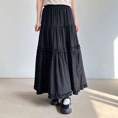 걸즈팩토리 여성용 아론도트프릴 플레어 밴딩 롱스커트 치마