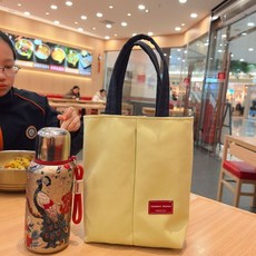 雙格獨立水杯收納袋 百搭手提包 水壺便當兩用多功能袋, 電量滿格, 1個