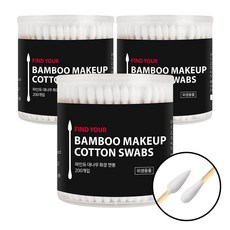 파인듀 대나무로 만든 메이크업 화장 수정 전용 뾰족 라운드 면봉 200개입 X 3개, 1세트, 600개입