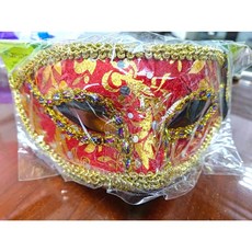 洋洋小品威尼斯歌劇魅影面具，半罩金紋設計，適用於Cosplay聖誕節派對、萬聖節服裝表演化妝舞會, 1個, 紅色(銀邊), 紅色(銀邊)